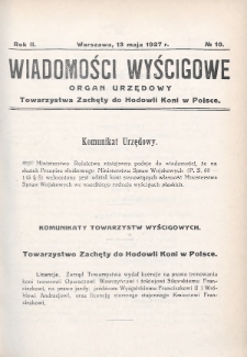 Wiadomości Wyścigowe : organ urzędowy Towarzystwa Zachęty do Hodowli Koni w Polsce. 1927, nr 10