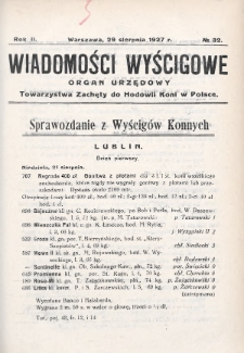 Wiadomości Wyścigowe : organ urzędowy Towarzystwa Zachęty do Hodowli Koni w Polsce. 1927, nr 32