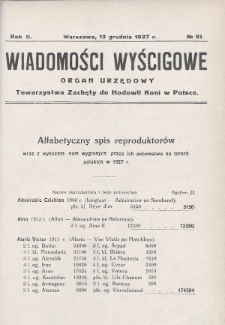 Wiadomości Wyścigowe : organ urzędowy Towarzystwa Zachęty do Hodowli Koni w Polsce. 1927, nr 51