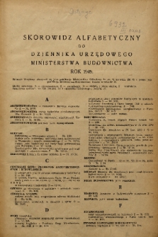 Dziennik Urzędowy Ministerstwa Budownictwa. 1949, skorowidz alfabetyczny