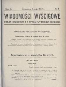 Wiadomości Wyścigowe : organ urzędowy do spraw wyścigów konnych. 1928, nr 8