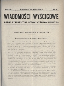 Wiadomości Wyścigowe : organ urzędowy do spraw wyścigów konnych. 1928, nr 14