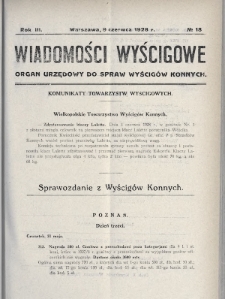 Wiadomości Wyścigowe : organ urzędowy do spraw wyścigów konnych. 1928, nr 18