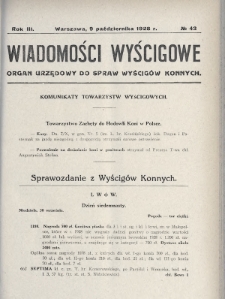 Wiadomości Wyścigowe : organ urzędowy do spraw wyścigów konnych. 1928, nr 43