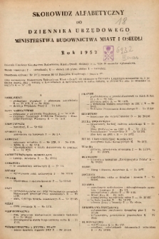 Dziennik Urzędowy Ministerstwa Budownictwa Miast i Osiedli. 1952, skorowidz alfabetyczny