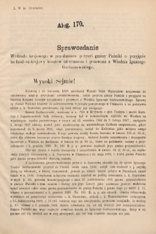 [Kadencja VI, sesja III, al. 170] Alegata do Sprawozdań Stenograficznych z Trzeciej Sesyi Szóstego Peryodu Sejmu Krajowego Królestwa Galicyi i Lodomeryi wraz z Wielkiem Księstwem Krakowskiem z roku 1892. Alegat 170