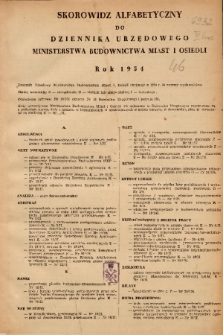 Dziennik Urzędowy Ministerstwa Budownictwa Miast i Osiedli. 1954, skorowidz alfabetyczny