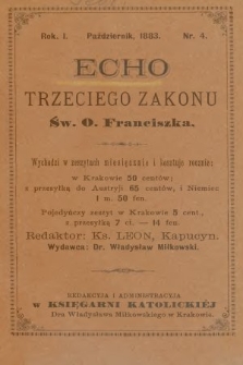 Echo Trzeciego Zakonu Św. o. Franciszka. R. 1, 1883, nr 4