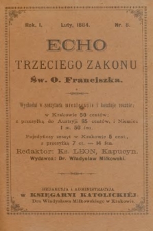 Echo Trzeciego Zakonu Św. o. Franciszka. R. 1, 1884, nr 8