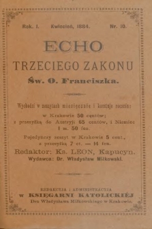 Echo Trzeciego Zakonu Św. o. Franciszka. R. 1, 1884, nr 10