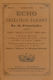 Echo Trzeciego Zakonu Św. o. Franciszka. R. 3, 1885, nr 2