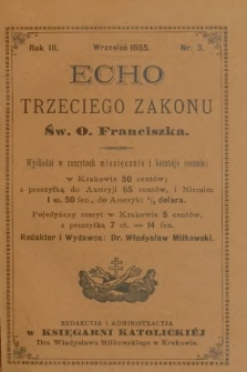 Echo Trzeciego Zakonu Św. o. Franciszka. R. 3, 1885, nr 3