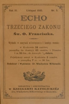 Echo Trzeciego Zakonu Św. o. Franciszka. R. 3, 1885, nr 5