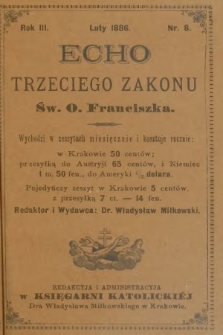 Echo Trzeciego Zakonu Św. o. Franciszka. R. 3, 1886, nr 8