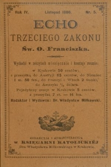 Echo Trzeciego Zakonu Św. o. Franciszka. R. 4, 1886, nr 5