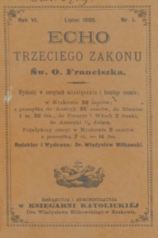 Echo Trzeciego Zakonu Św. o. Franciszka. R. 6, 1888, nr 1