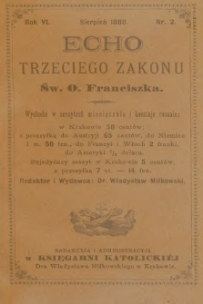 Echo Trzeciego Zakonu Św. o. Franciszka. R. 6, 1888, nr 2