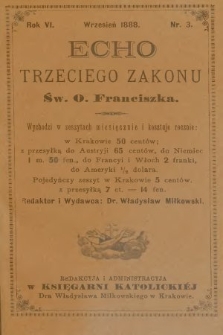 Echo Trzeciego Zakonu Św. o. Franciszka. R. 6, 1888, nr 3