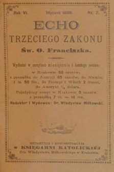 Echo Trzeciego Zakonu Św. o. Franciszka. R. 6, 1889, nr 7