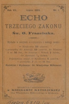 Echo Trzeciego Zakonu Św. o. Franciszka. R. 7, 1889, nr 1