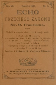 Echo Trzeciego Zakonu Św. o. Franciszka. R. 7, 1889, nr 3