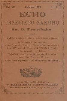 Echo Trzeciego Zakonu Św. o. Franciszka. R. 7, 1889, nr 5