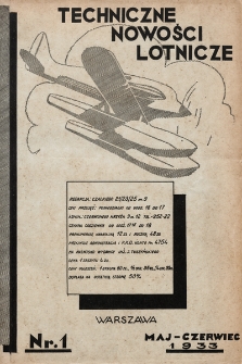 Techniczne Nowości Lotnicze. 1933, nr 1