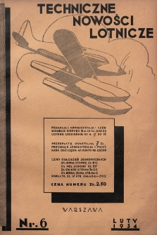 Techniczne Nowości Lotnicze. 1934, nr 6