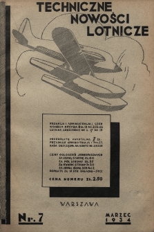Techniczne Nowości Lotnicze. 1934, nr 7