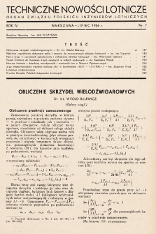 Techniczne Nowości Lotnicze. 1936, nr 7