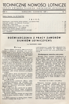 Techniczne Nowości Lotnicze. 1937, nr 6