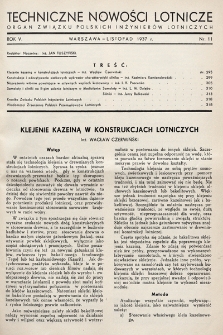 Techniczne Nowości Lotnicze. 1937, nr 11