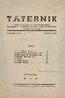 Taternik : organ Klubu Wysokogórskiego Polskiego Towarzystwa Tatrzańskiego. R. 24, 1940, nr 1