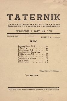 Taternik : organ Klubu Wysokogórskiego Polskiego Towarzystwa Tatrzańskiego. R. 24, 1940, nr 4