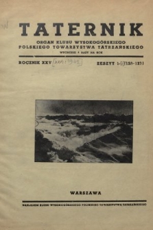 Taternik : organ Klubu Wysokogórskiego Polskiego Towarzystwa Tatrzańskiego. R. 26, 1942, nr 1