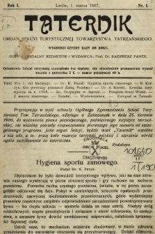 Taternik : organ Sekcyi Turystycznej Towarzystwa Tatrzańskiego. R. 1, 1907, nr 1