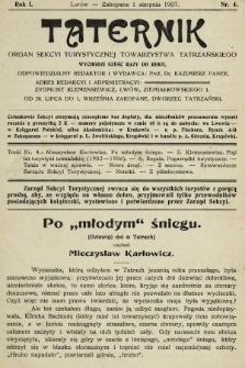 Taternik : organ Sekcyi Turystycznej Towarzystwa Tatrzańskiego. R. 1, 1907, nr 4