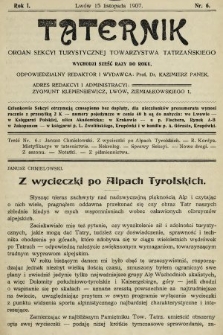 Taternik : organ Sekcyi Turystycznej Towarzystwa Tatrzańskiego. R. 1, 1907, nr 6