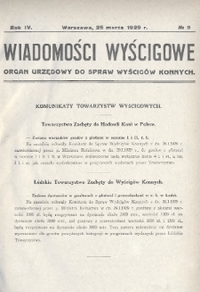 Wiadomości Wyścigowe : organ urzędowy do spraw wyścigów konnych. 1929, nr 2