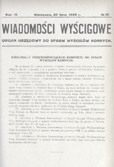 Wiadomości Wyścigowe : organ urzędowy do spraw wyścigów konnych. 1929, nr 15
