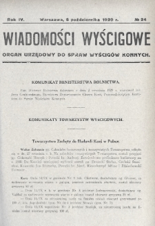 Wiadomości Wyścigowe : organ urzędowy do spraw wyścigów konnych. 1929, nr 24