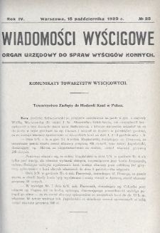 Wiadomości Wyścigowe : organ urzędowy do spraw wyścigów konnych. 1929, nr 25