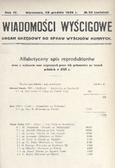 Wiadomości Wyścigowe : organ urzędowy do spraw wyścigów konnych. 1929, nr 30