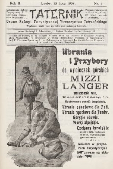 Taternik : organ Sekcyi Turystycznej Towarzystwa Tatrzańskiego. R. 2, 1908, nr 4