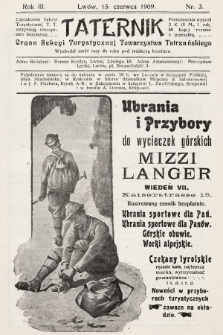 Taternik : organ Sekcyi Turystycznej Towarzystwa Tatrzańskiego. R. 3, 1909, nr 3