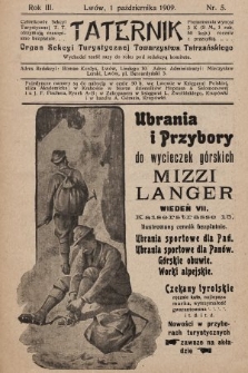 Taternik : organ Sekcyi Turystycznej Towarzystwa Tatrzańskiego. R. 3, 1909, nr 5