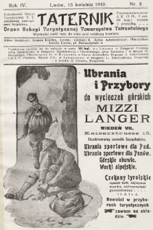 Taternik : organ Sekcyi Turystycznej Towarzystwa Tatrzańskiego. R. 4, 1910, nr 2