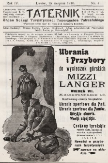 Taternik : organ Sekcyi Turystycznej Towarzystwa Tatrzańskiego. R. 4, 1910, nr 4