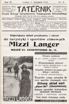 Taternik : organ Sekcyi Turystycznej Towarzystwa Tatrzańskiego. R. 4, 1910, nr 5