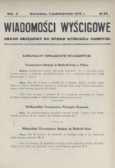 Wiadomości Wyścigowe : organ urzędowy do spraw wyścigów konnych. 1930, nr 24